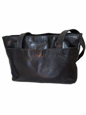 Office Siren Vintage Perlina Black Leather Shoulder Tote